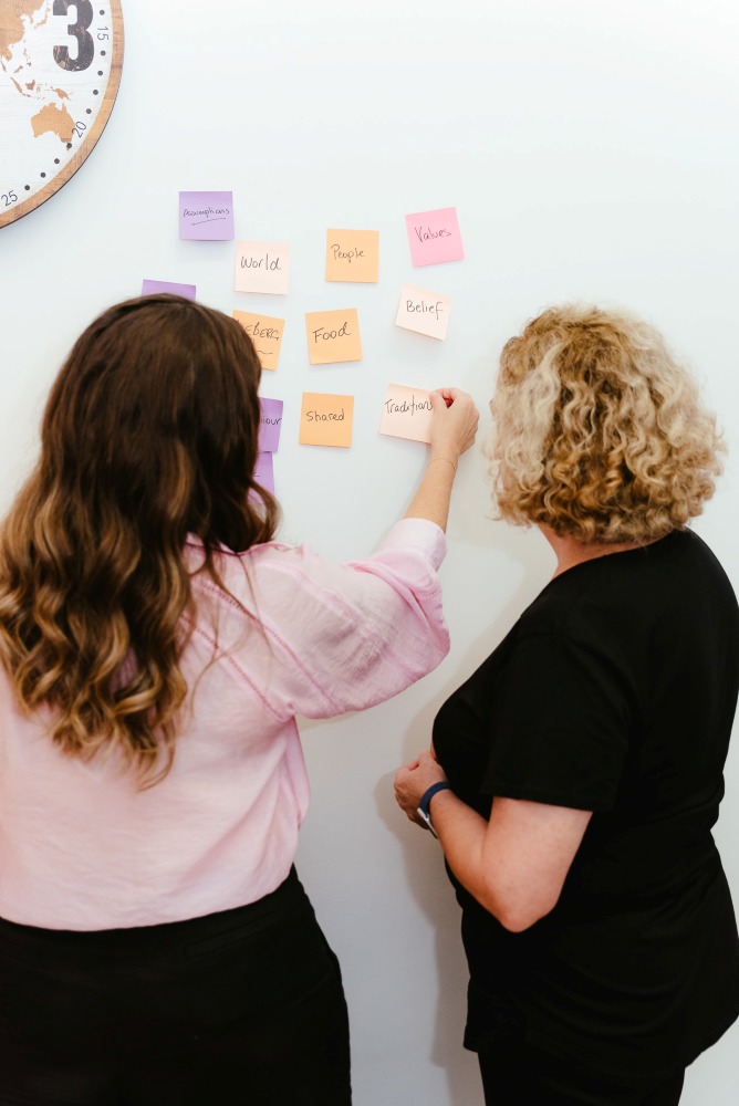 Brisbane Branding Photography teacher and Student using sticky notes on wall